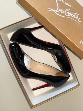 Christian Louboutin Simple Black Glossy Leather Pumps